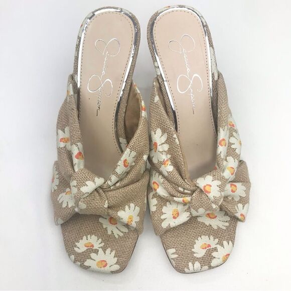 Jessica Simpson MAYXIE Floral Burlap Slip on Heeled Sandals - Picture 5 of 15